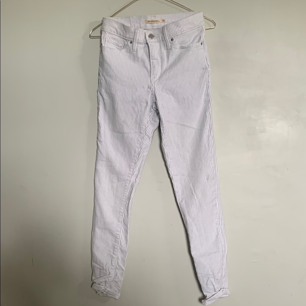 Levi's Women's Skinny Jeans - White and Blue Striped